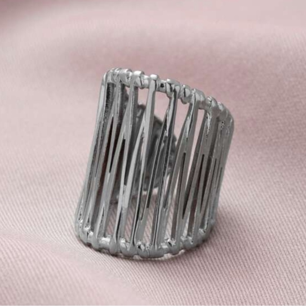 Silver Stainless Steel Wide Band Open Ring - Picture 2 of 9